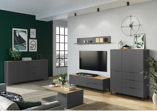 Cassettiera alta grigia in rovere 109x146 cm California - Germania