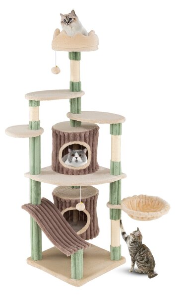 Costway Albero per gatti da interno torretta per gatti alta con 2 condominii, Albero centro attività per animali domestici