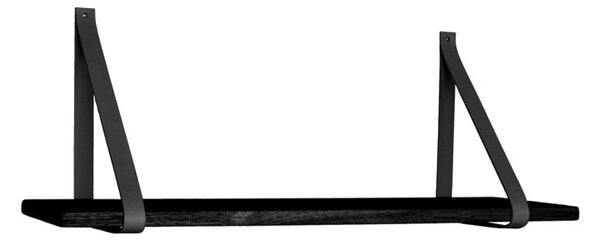 Scaffale in legno nero con maniglie in pelle , 80 x 20 cm Forno - House Nordic