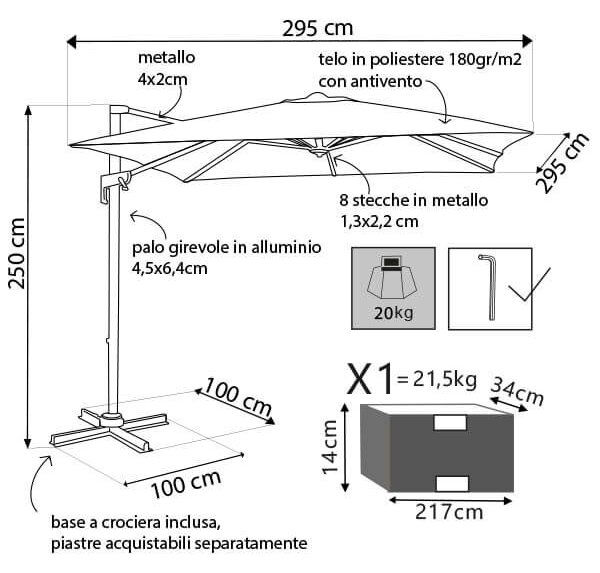 VOLTA - ombrellone da giardino decentrato 3 x 3