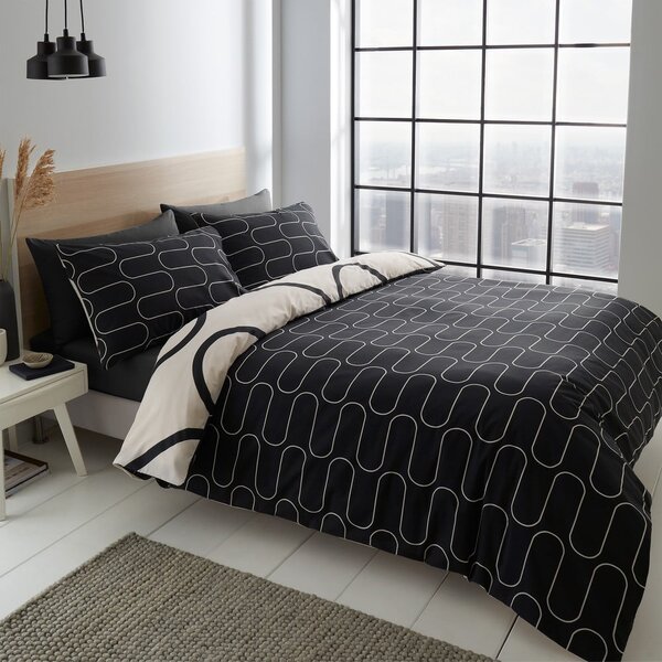 Biancheria da letto nera e beige 200x200 cm Linear Curve - Catherine Lansfield