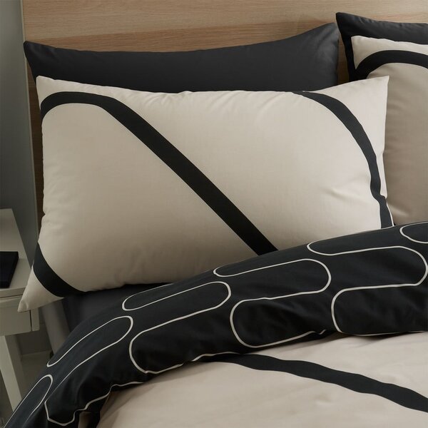 Biancheria da letto nera e beige 200x200 cm Linear Curve - Catherine Lansfield