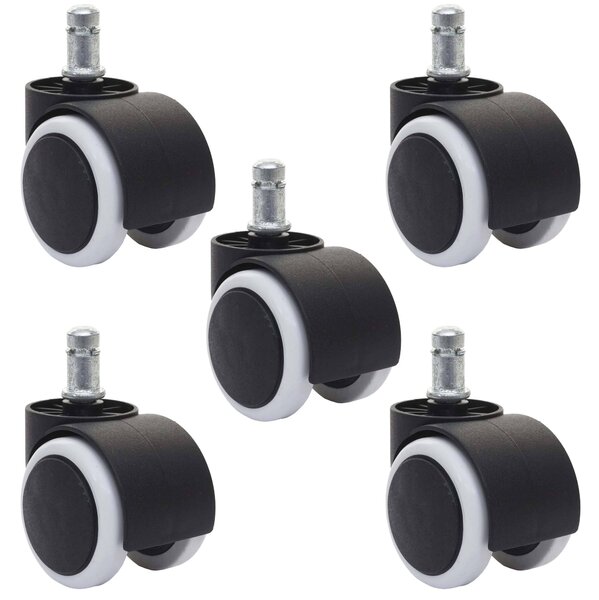Set di 5 ruote per pavimenti duri HWC-H86, ruote per sedie da ufficio, portata 150 kg Ø 11 mm ~ bianco