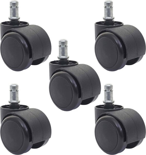 Set di 5 ruote per pavimenti duri HWC-H86, ruote per sedie da ufficio, portata 150 kg Ø 11 mm ~ nero