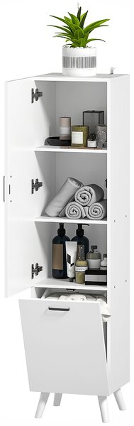 Mobile da Bagno a Colonna 35x31,5x144 cm con 2 Ante e Ripiani in Legno Bianco