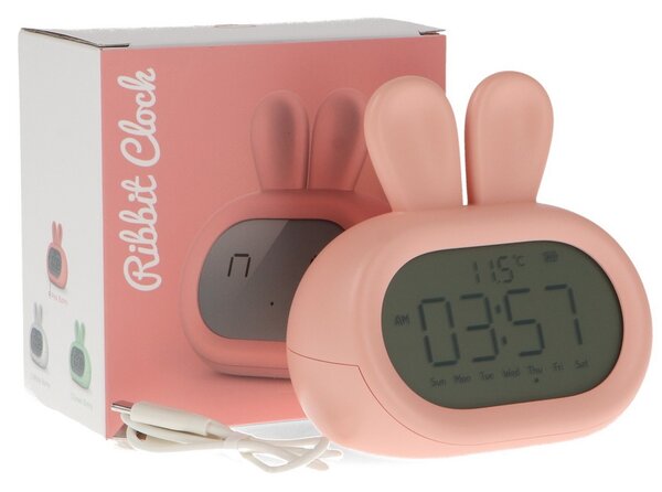 Lampada Led touch Coniglio rosa con sveglia per bambini a batteria ricaricabile USB Bianco caldo M LEDME