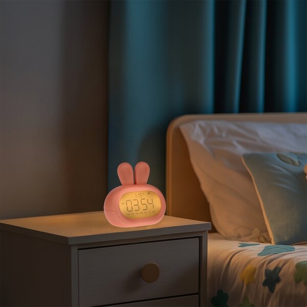 Lampada Led touch Coniglio rosa con sveglia per bambini a batteria ricaricabile USB Bianco caldo M LEDME
