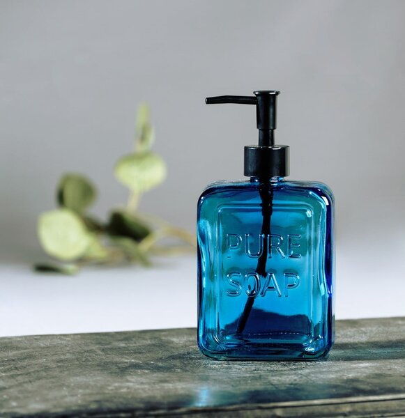 Dispenser per sapone in vetro blu Pure - Wenko