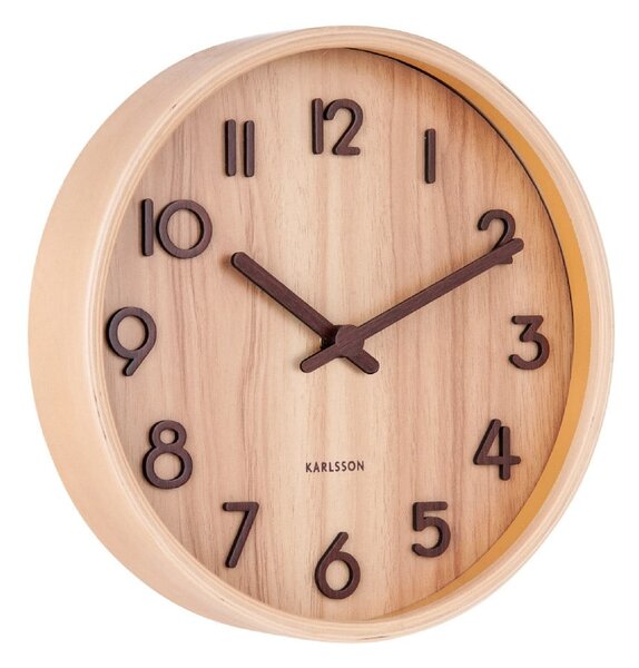 Orologio da parete marrone chiaro in legno di tiglio Piccolo, ø 22 cm Pure - Karlsson