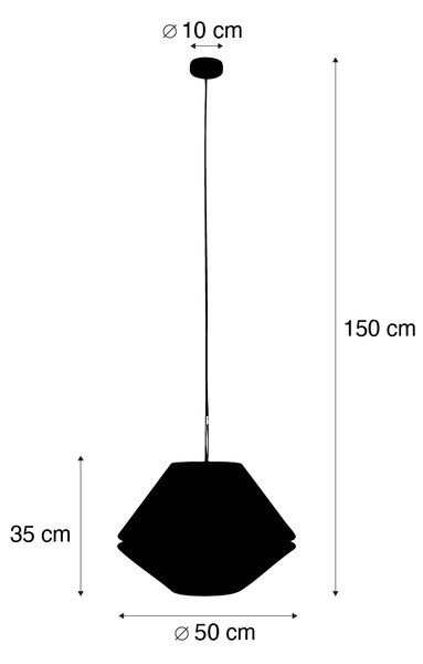 Lampada a sospensione moderna bronzo con doppio paralume in velluto verde - Combi 1