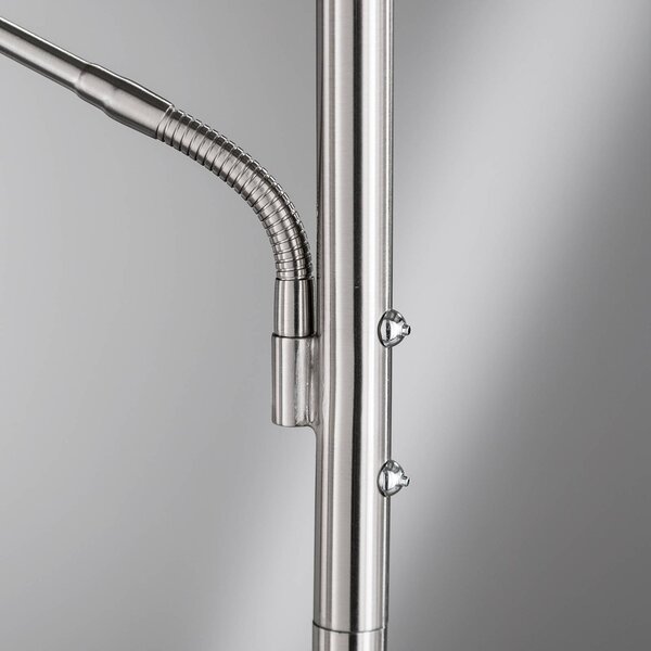 FISCHER & HONSEL Lampada da terra con luce lettura Dent, dimmerabile, Alluminio / Grigio / Zincato, Soggiorno / Sala da pranzo, Metallo, Moderno, Lampada LED da terra