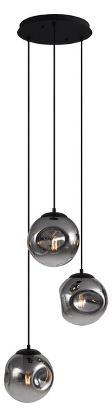 Lampada a Sospensione Art Déco Nera con Vetro Fumè a 3 Luci - Douglass