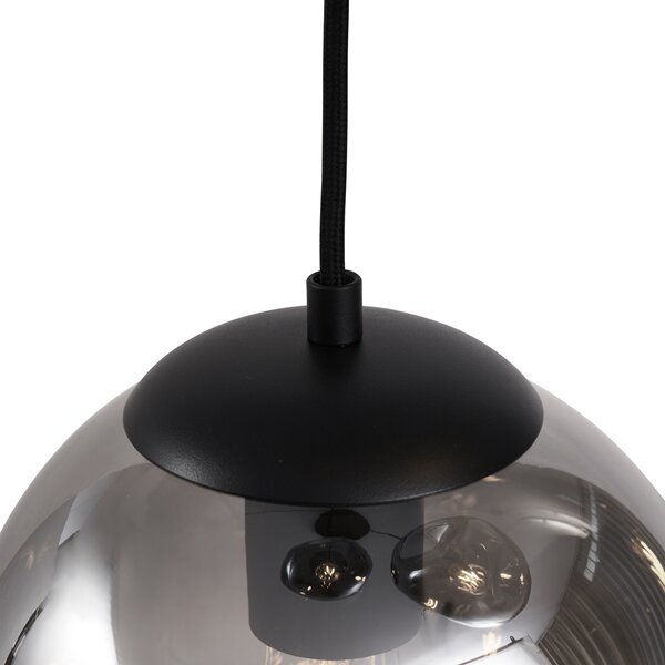 Lampada a Sospensione Art Déco Nera con Vetro Fumè a 3 Luci - Douglass