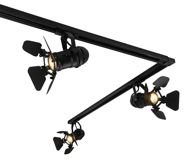 Sistema di illuminazione a binario moderno con 5 faretti nero 1 fase - Iconic Movie