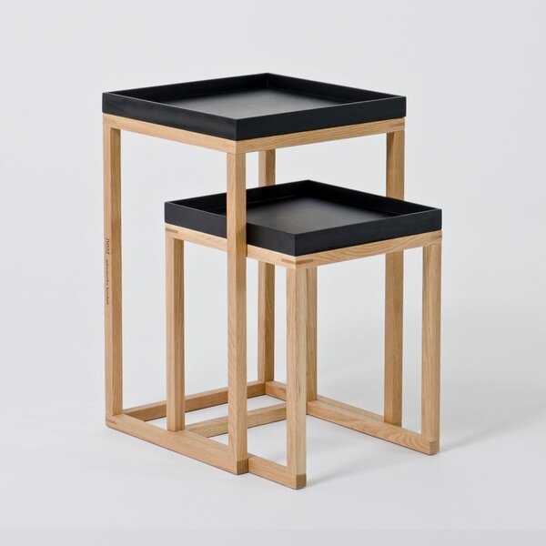 Set di 2 tavolini in rovere con piano nero Rovere Nest - Wireworks