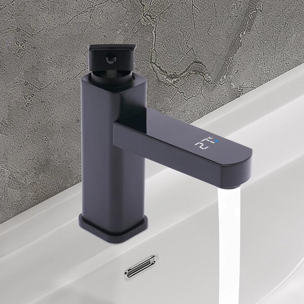 Rubinetto a cascata digitale a LED - Rubinetto per lavabo - Miscelatore caldo/freddo - Cartuccia in Vetroceramica - Acciaio inossidabile - G1/2 (circa 1,27 cm) - Montaggio a vista - Nero