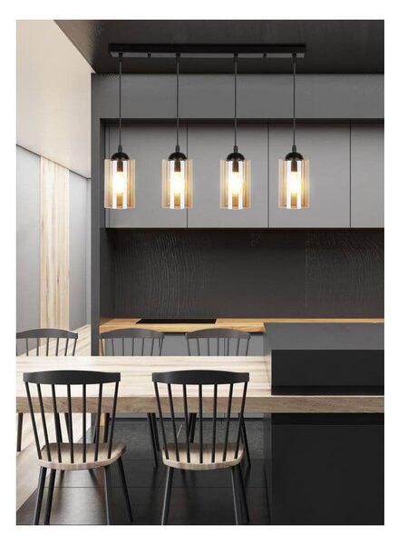 Lampada a sospensione nera con paralume in vetro 10x65 cm Bistro - Candellux Lighting