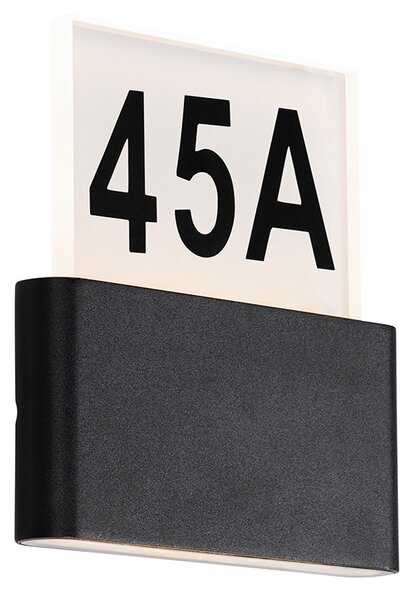 Lampada da parete per esterni nera con LED incl. numeri civici IP54 - Kandi