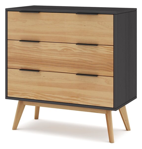 Cassettiera alta in pino nero/naturale 80x83 cm Lavis - Marckeric