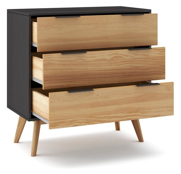 Cassettiera alta in pino nero/naturale 80x83 cm Lavis - Marckeric
