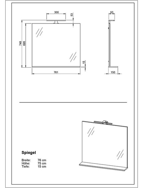 Specchio da parete con illuminazione/con ripiano 76x75 cm – Germania