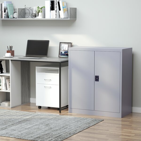 Vinsetto Armadietto Mobile Ripiano Regolabile Chiusura di Sicurezza per Casa Ufficio Garage Acciaio 80x40x92.5cm Grigio|Aosom