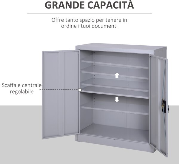 Vinsetto Armadietto Mobile Ripiano Regolabile Chiusura di Sicurezza per Casa Ufficio Garage Acciaio 80x40x92.5cm Grigio|Aosom