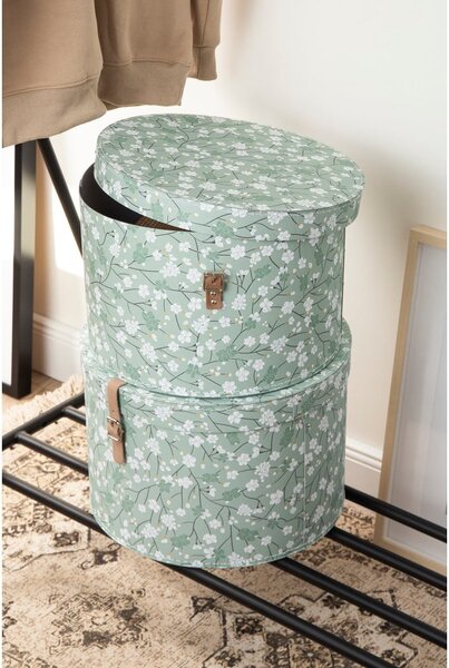 Scatole in set con coperchio verde chiaro in cartone 2 pz ø 37,5x25,5 cm Rut Paper Laminate – Bigso
