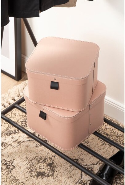 Scatole in set con coperchio rosa in cartone 2 pz 28,5x28,5x19,5 cm Ludvig Paper Laminate – Bigso