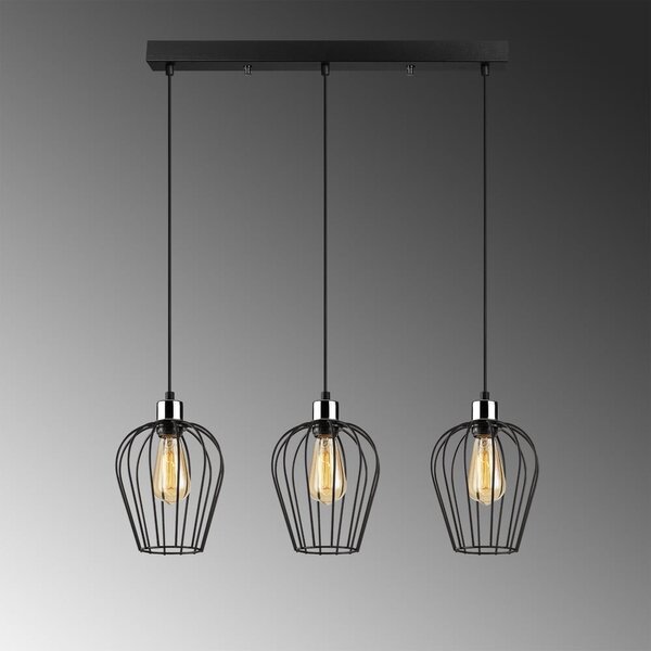 Lampada a sospensione nera per 3 lampadine Tel Long - Opviq lights