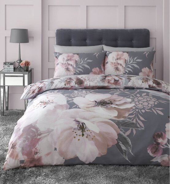 Biancheria da letto grigia , 135 x 200 cm Dramatic Floral - Catherine Lansfield