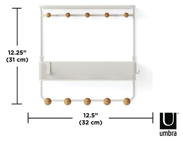 Appendiabiti da parete in metallo bianco naturale con ripiano Estique - Umbra