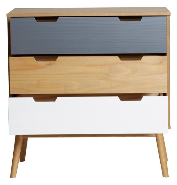 Cassettiera in legno di pino massiccio, larghezza 80 cm Cusco - Marckeric