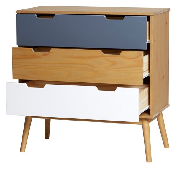 Cassettiera in legno di pino massiccio, larghezza 80 cm Cusco - Marckeric