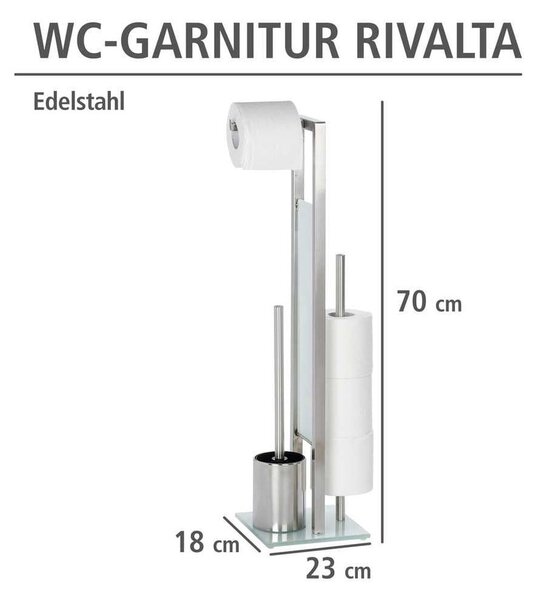 Porta carta igienica con spazzola in acciaio inox in argento opaco Rivalta - Wenko