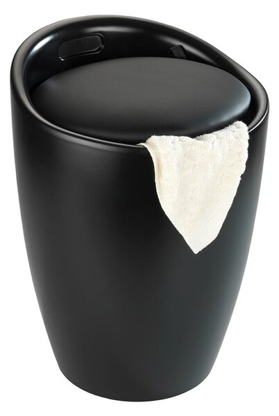 Sgabello da bagno nero con cesto portabiancheria estraibile Candy - Wenko