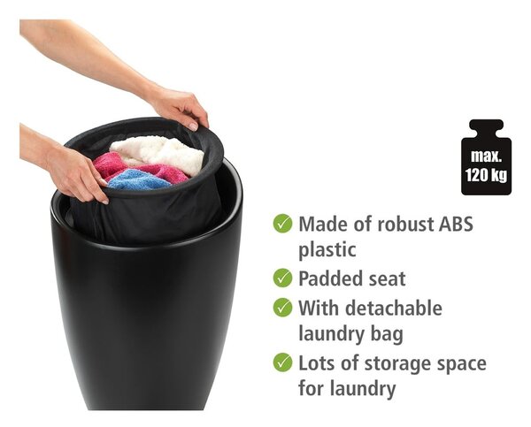 Sgabello da bagno nero con cesto portabiancheria estraibile Candy - Wenko