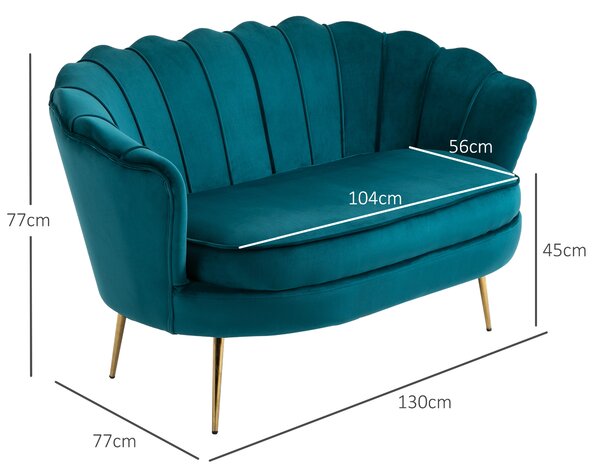HOMCOM Divano Piccolo a 2 Posti con Schienale Ergonomico e Gambe in Metallo, Stile Rétro, in Velluto, Alzavola|Aosom