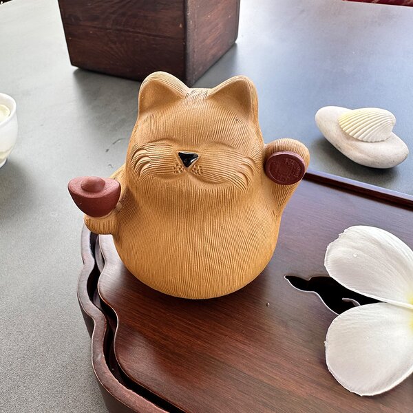 Statuina da Tè Fortune Cat in Creta Yixing