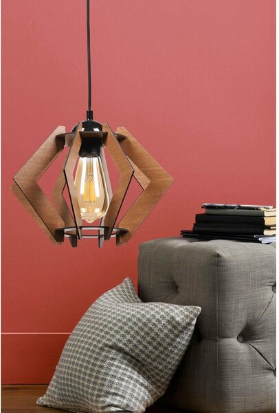 Lampada da soffitto nera con paralume in legno - Squid Lighting