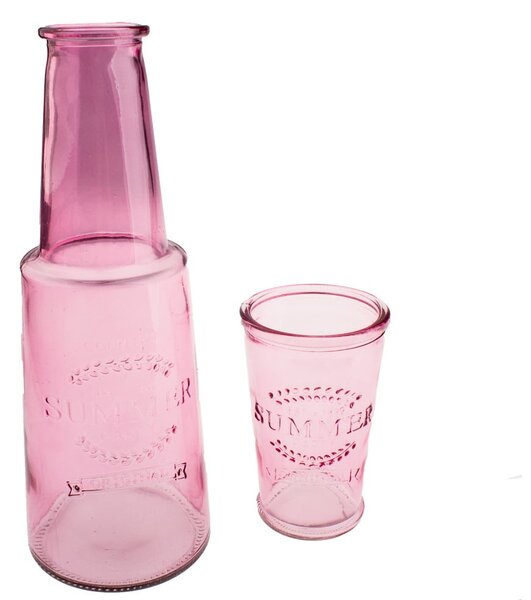 Decanter in vetro rosa con bicchiere, 800 ml - Dakls