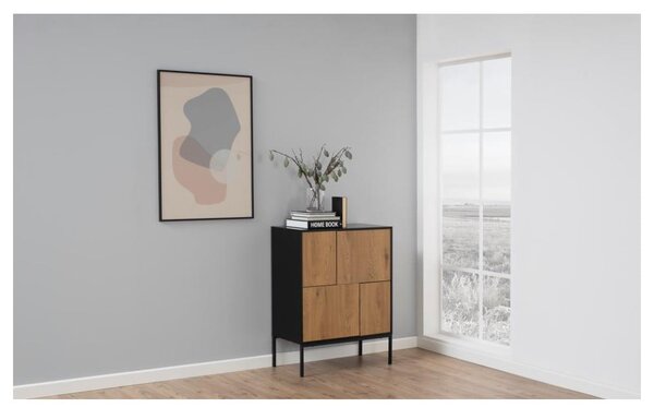 Cassettiera alta nera-color legno naturale effetto rovere 80x103 cm Seaford - Actona