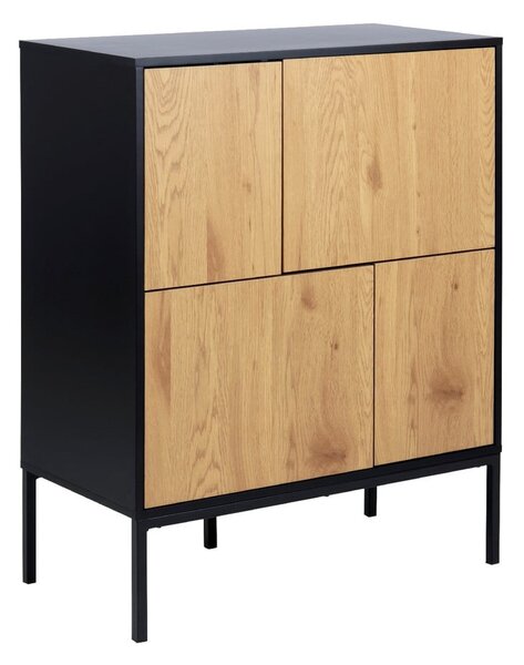Cassettiera alta nera-color legno naturale effetto rovere 80x103 cm Seaford - Actona