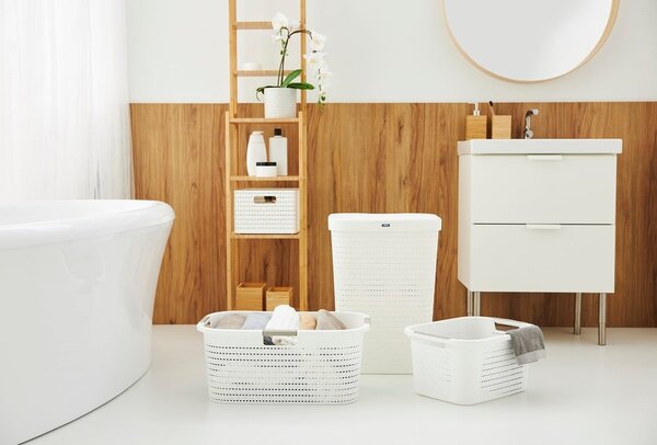 Cesto per biancheria in plastica bianca da 55 l Country - Rotho