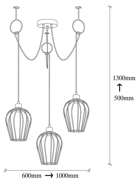 Lampada a sospensione nera per 3 lampadine Tel Chain - Opviq lights