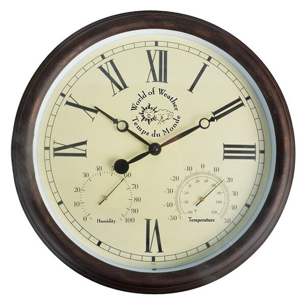 Orologio da parete per esterni con numeri romani e termometro - Esschert Design