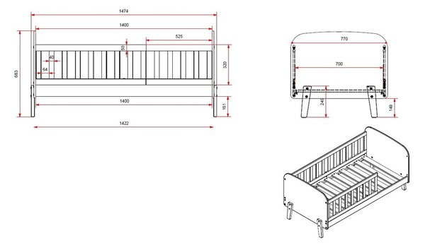 Letto per bambini bianco, 70 x 140 cm Kiddy - Vipack