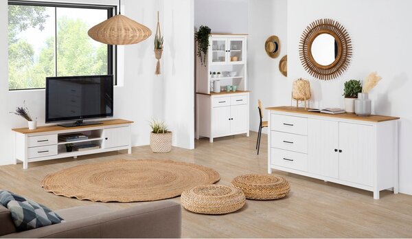 Cassettiera bassa bianca in legno di pino 150x80 cm Miranda - Marckeric