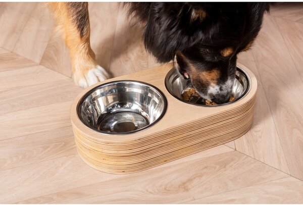 Set di 2 ciotole in metallo con base in legno chiaro Pet, larghezza 18 cm Dinner Time - PT LIVING