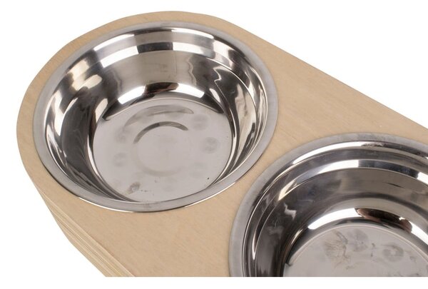 Set di 2 ciotole in metallo con base in legno chiaro Pet, larghezza 18 cm Dinner Time - PT LIVING